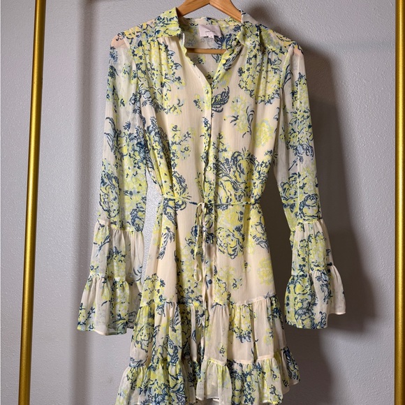 Cinq à Sept Floral Button up Tie waist Dress in Green/blue and Cream size 6 - Picture 5 of 8